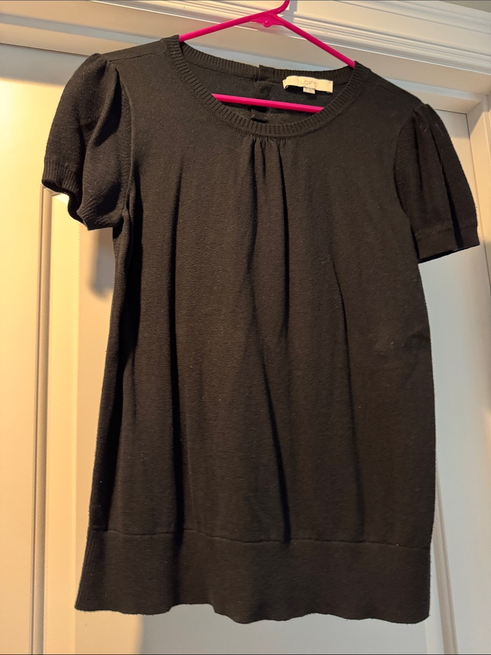 LOFT Black Short Sleeve Pleated Knit Top
